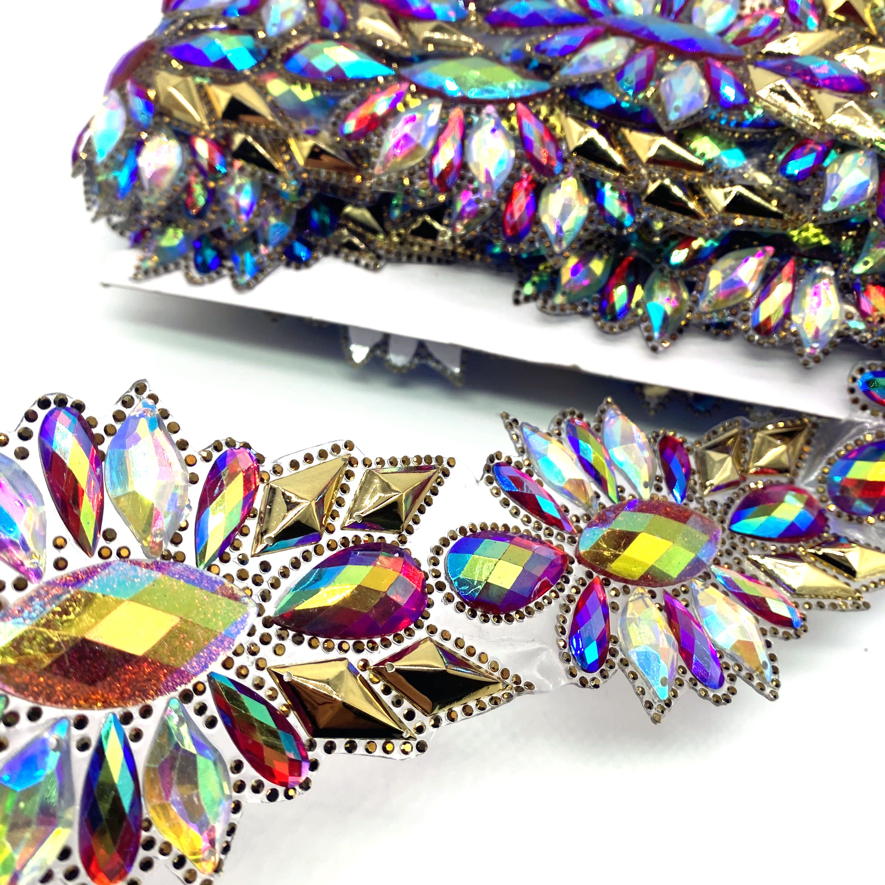 Custom iron on appliques trims carnival rhinestone resin trimmings for Islands samba eastern Caribbean Carnival