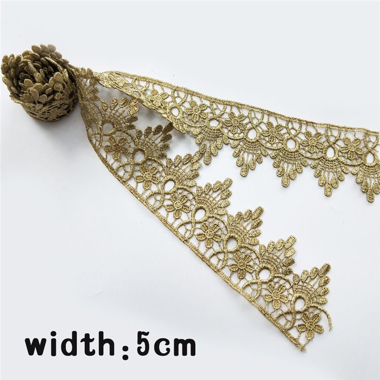 Factory Direct Custom 65mm Metallic Embroidery Lace Trimming Sustainable Gold wave Lace for Wedding Dress Decoration JB06