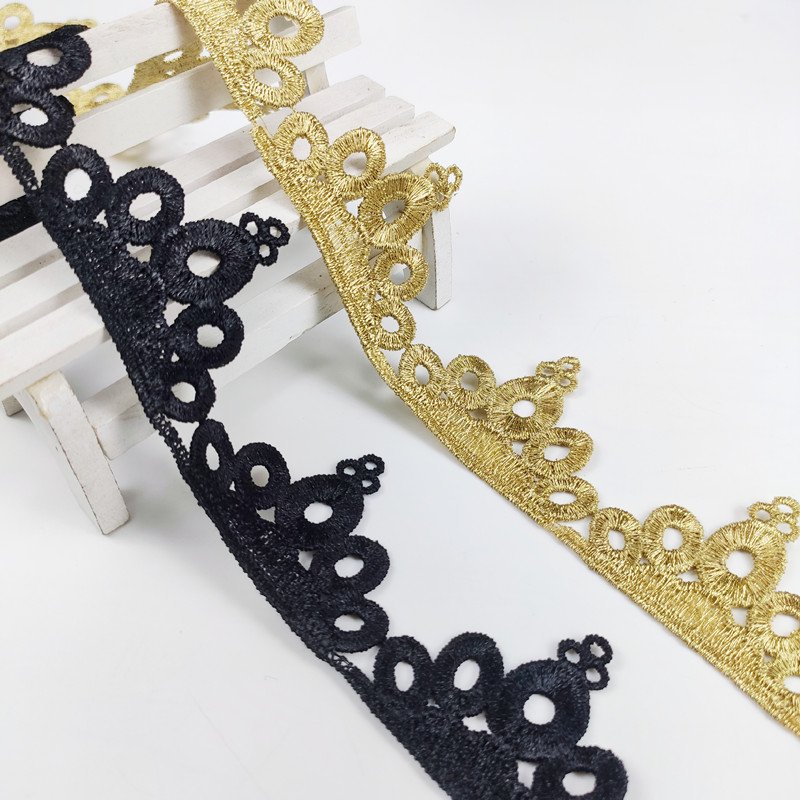 Factory Direct Custom 65mm Metallic Embroidery Lace Trimming Sustainable Gold wave Lace for Wedding Dress Decoration JB06