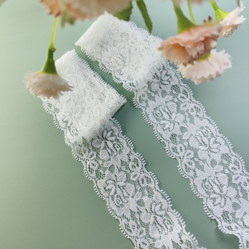 Custom Luxury Nylon Spandex Lace Wide Knitted Nylon Elastic Lace Edge Trims White Lace Fabric Nylon
