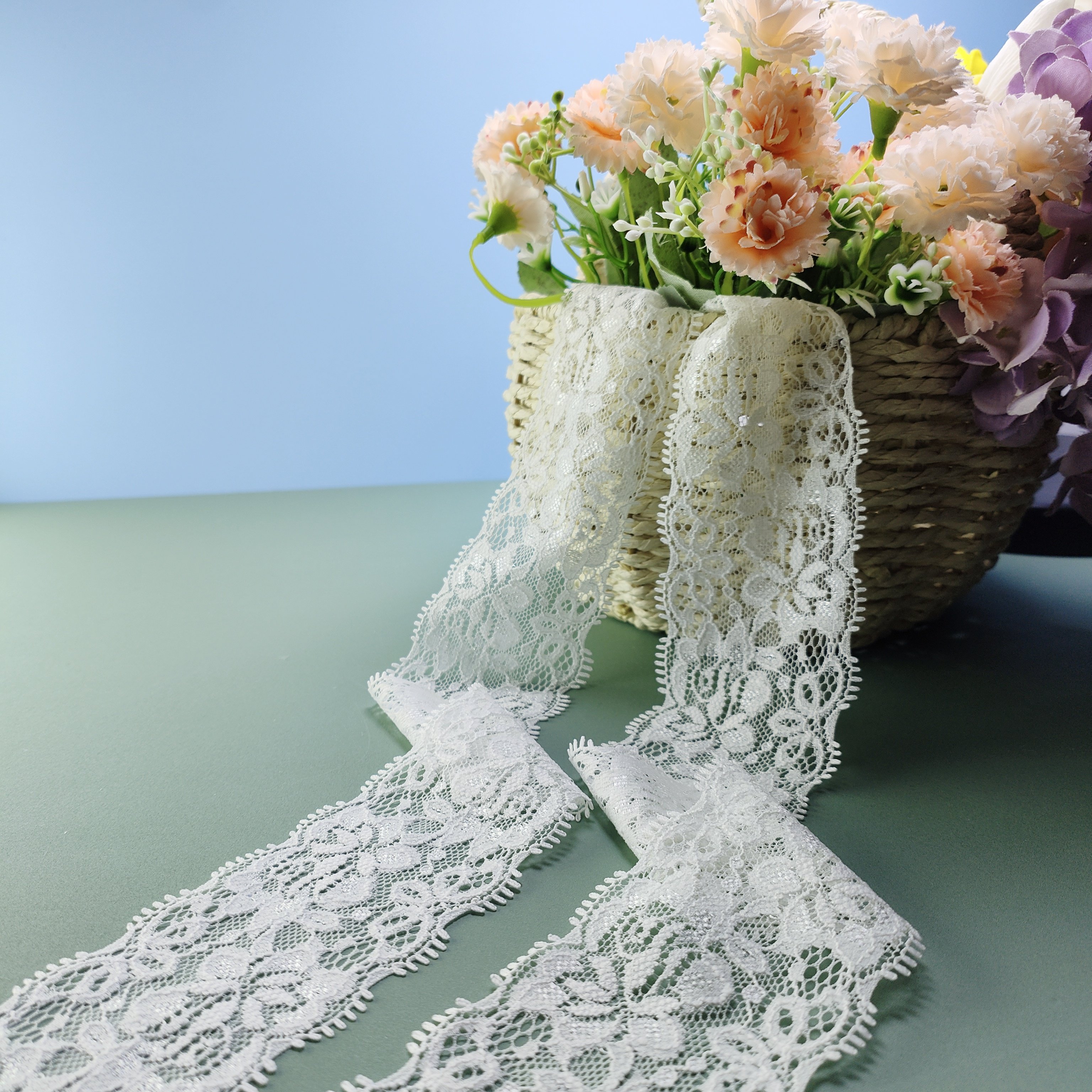 Custom Luxury Nylon Spandex Lace Wide Knitted Nylon Elastic Lace Edge Trims White Lace Fabric Nylon