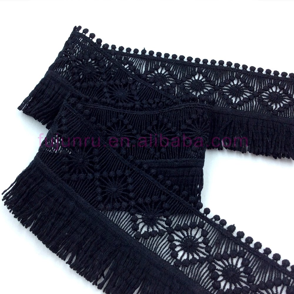 7cm wide black fringe lace trim