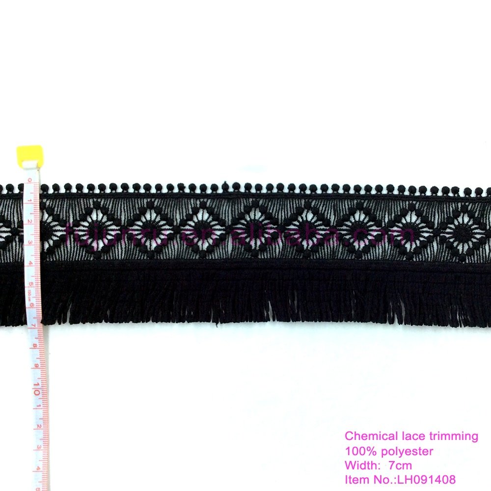 7cm wide black fringe lace trim