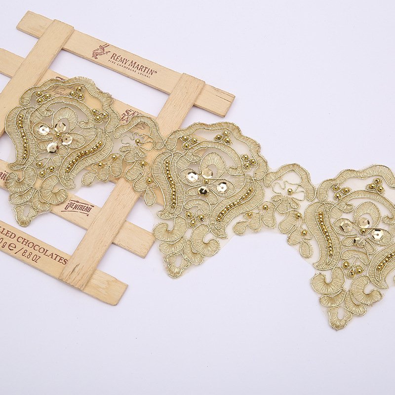 Latest Design 12.5cm 3d Decorate Lace Trim French Tulle Beaded Stone Bead Lace Trim Fabric For Party Address