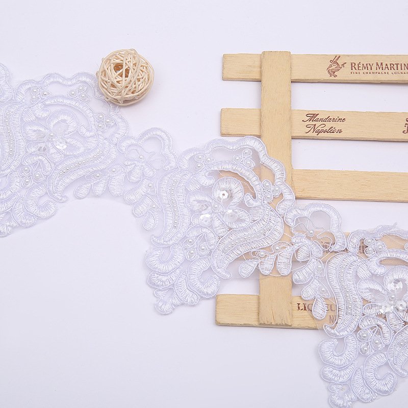 Latest Design 12.5cm 3d Decorate Lace Trim French Tulle Beaded Stone Bead Lace Trim Fabric For Party Address