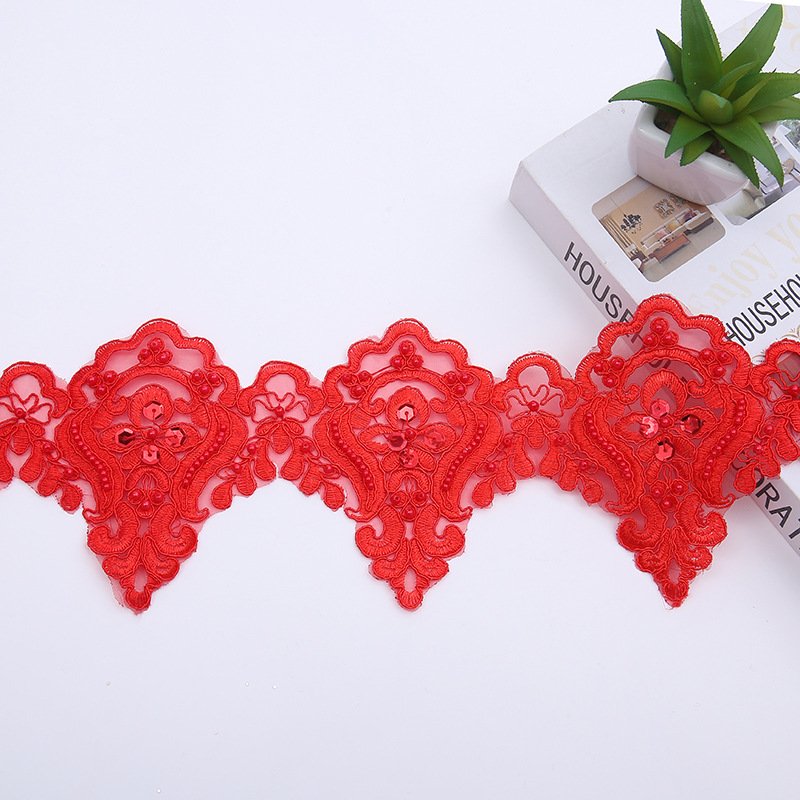 Latest Design 12.5cm 3d Decorate Lace Trim French Tulle Beaded Stone Bead Lace Trim Fabric For Party Address