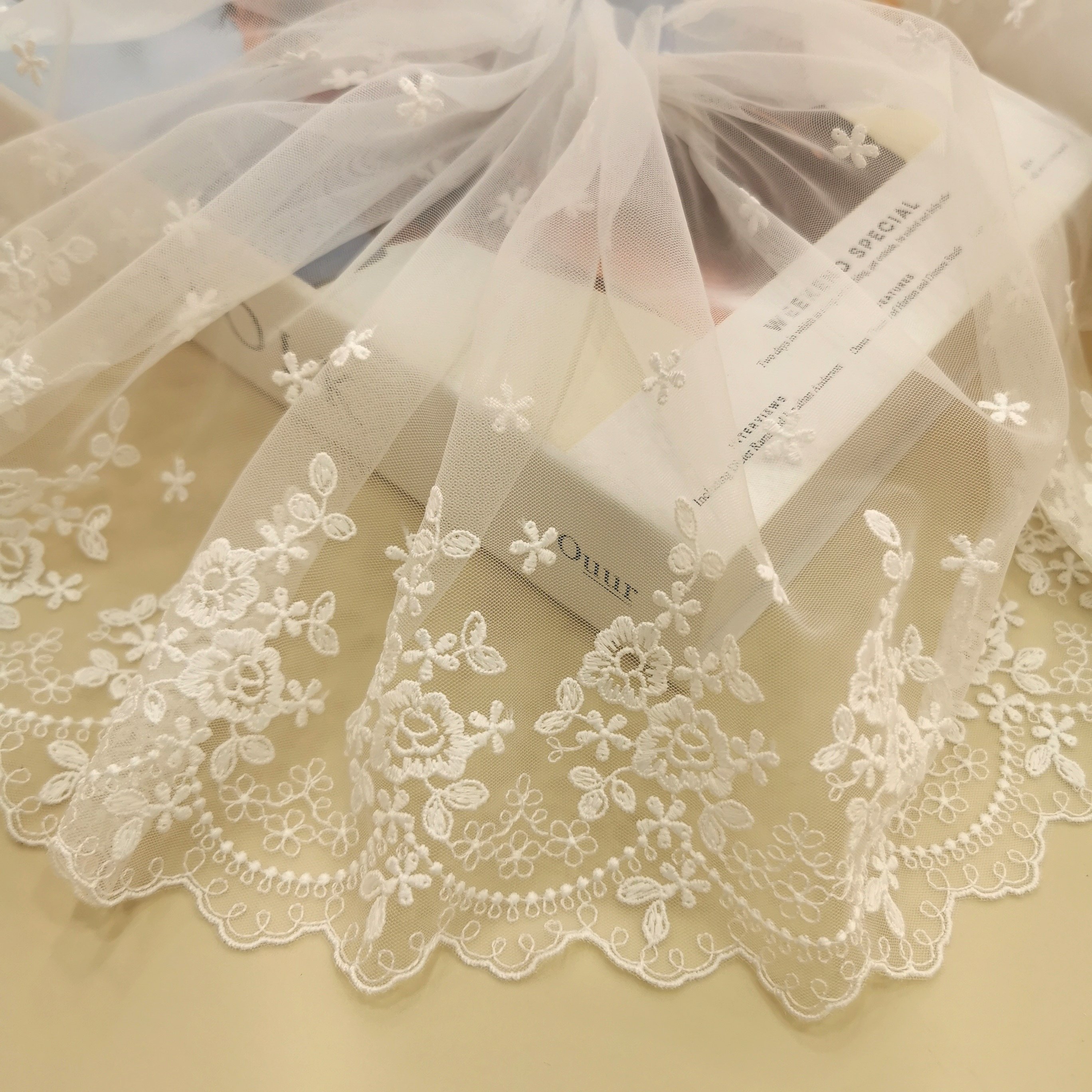China Wholesale Factory chantilly Garment Underwear accessories Shiny Embroidery Tulle Lace Trim Mesh Lace trim