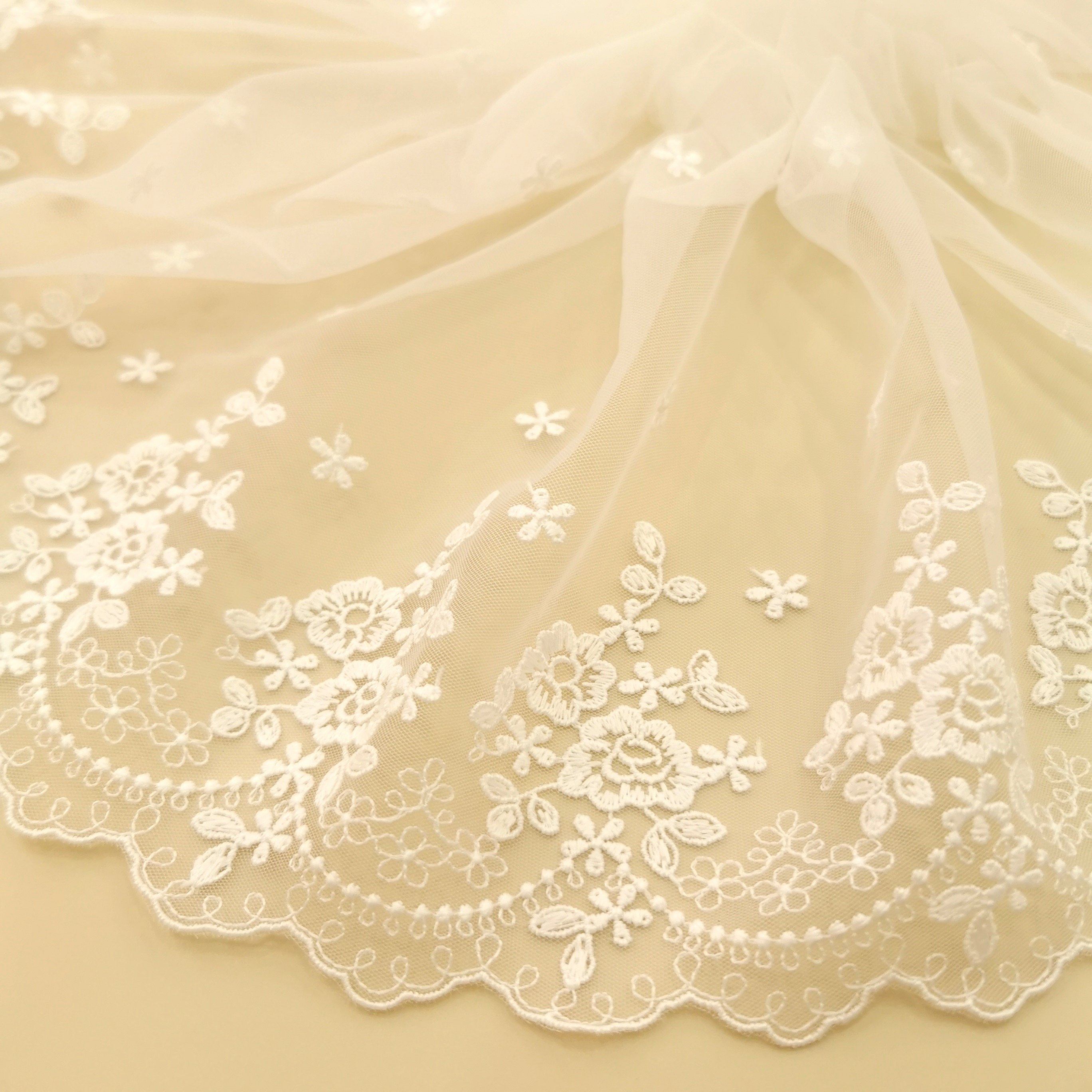 China Wholesale Factory chantilly Garment Underwear accessories Shiny Embroidery Tulle Lace Trim Mesh Lace trim