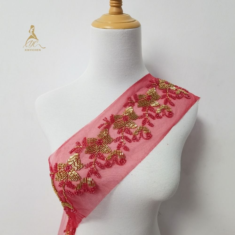 gold trim appliques and trimmings sequin and brads Embroidered lace for dress