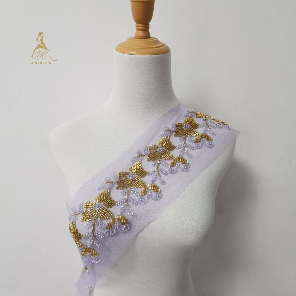 gold trim appliques and trimmings sequin and brads Embroidered lace for dress
