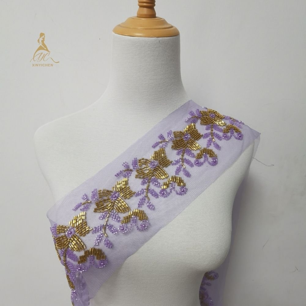gold trim appliques and trimmings sequin and brads Embroidered lace for dress