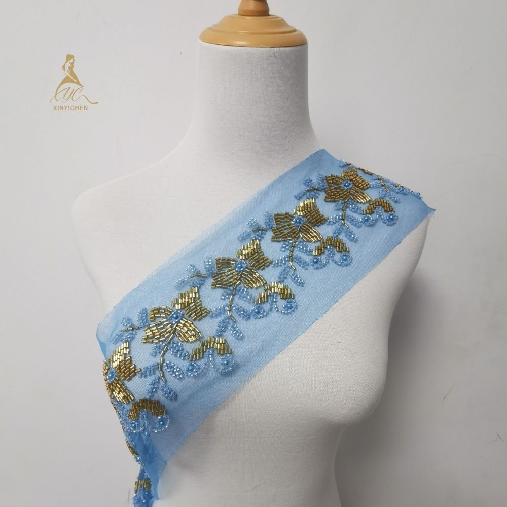 gold trim appliques and trimmings sequin and brads Embroidered lace for dress