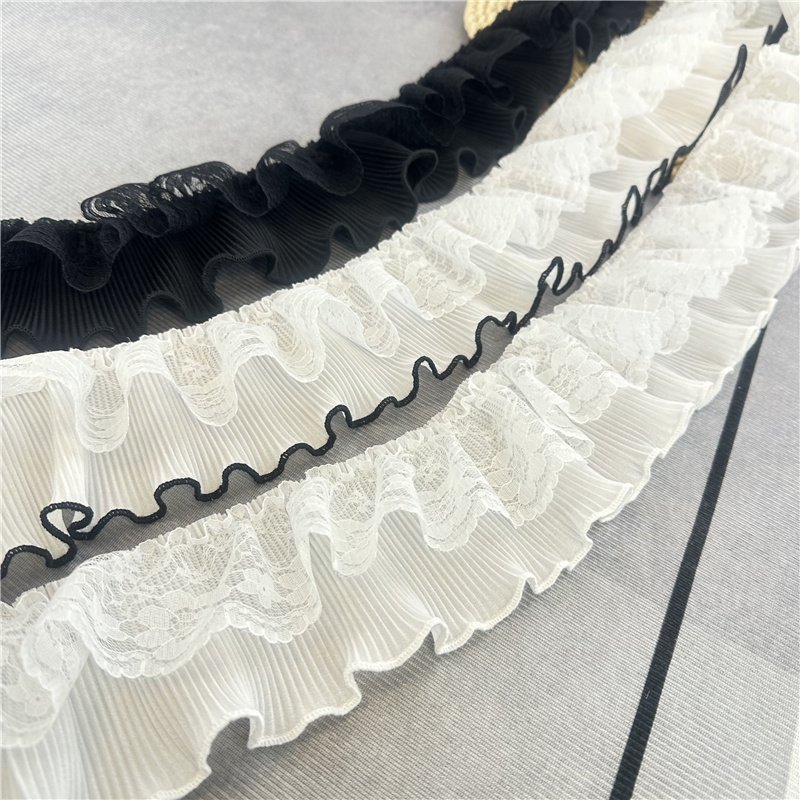 Good Quality Polyester White Chiffon Pleated Ruffle Lace Trim Decoration Sewing Accessories For Clothing Fashion Lace
