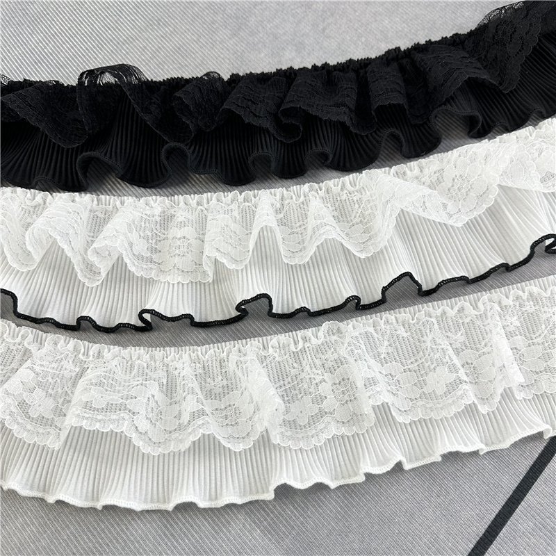Good Quality Polyester White Chiffon Pleated Ruffle Lace Trim Decoration Sewing Accessories For Clothing Fashion Lace