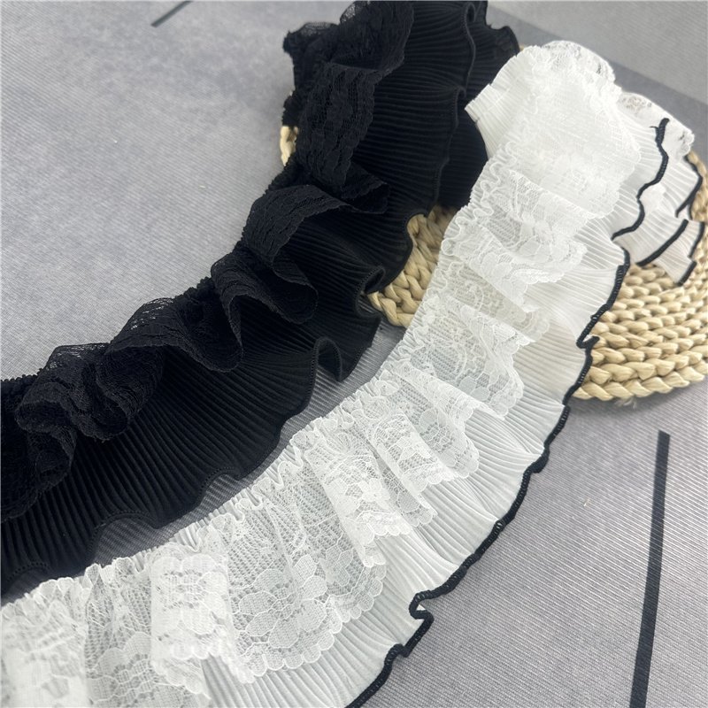 Good Quality Polyester White Chiffon Pleated Ruffle Lace Trim Decoration Sewing Accessories For Clothing Fashion Lace