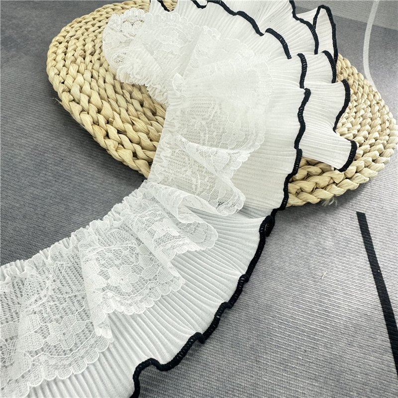 Good Quality Polyester White Chiffon Pleated Ruffle Lace Trim Decoration Sewing Accessories For Clothing Fashion Lace