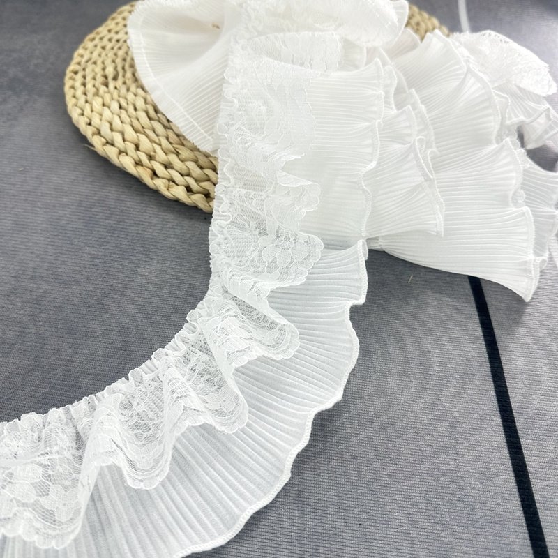 Good Quality Polyester White Chiffon Pleated Ruffle Lace Trim Decoration Sewing Accessories For Clothing Fashion Lace
