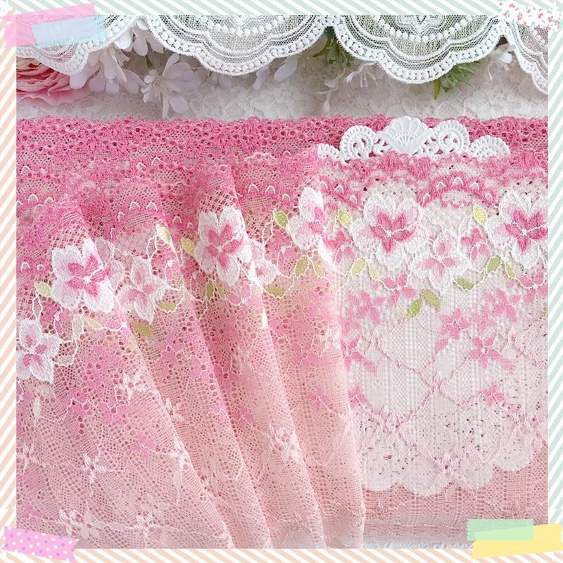 Garment Accessories 17cm wide Pink Handmade DIY Guipure Embroidery Elastic Lace Trim Tail Lace Fabric