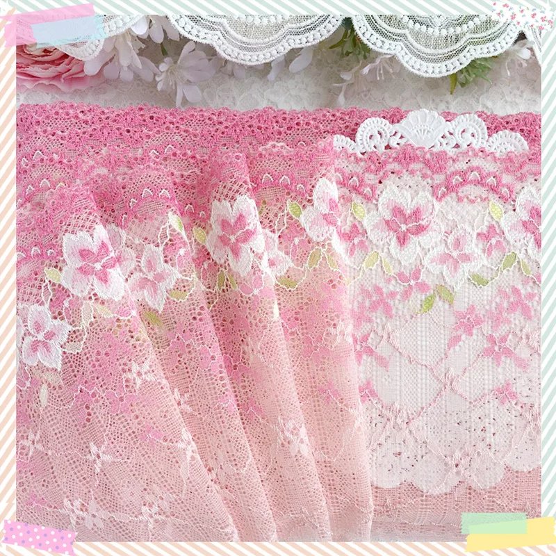 Garment Accessories 17cm wide Pink Handmade DIY Guipure Embroidery Elastic Lace Trim Tail Lace Fabric