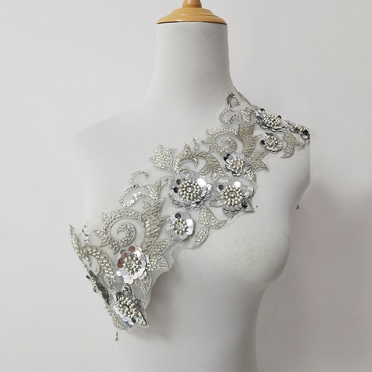 Flower Pattern Embroidered Gold Sequin Trim Clothing Accessories Trimming 3D Flower Sequin Lace Trim
