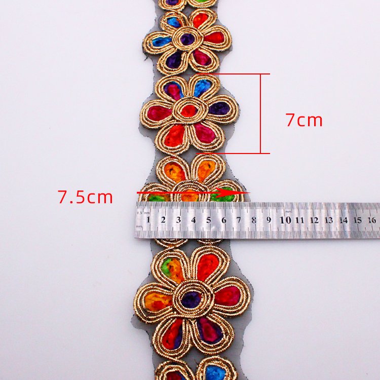 High Quality Indian Embroidered Lace Trim Multi-Color Sequin Clothing Accessories with Custom Width Net Material