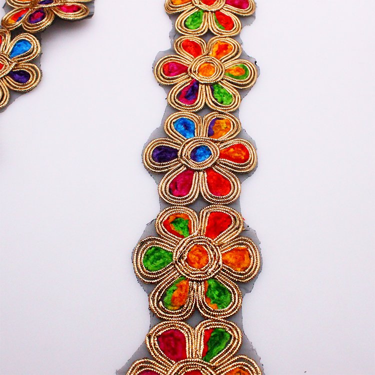 High Quality Indian Embroidered Lace Trim Multi-Color Sequin Clothing Accessories with Custom Width Net Material