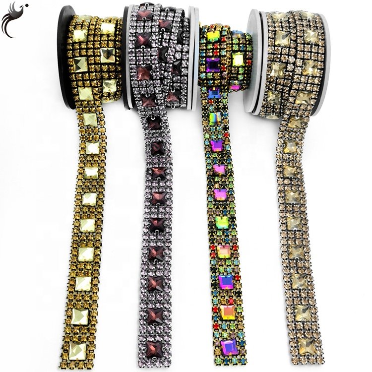 Popular design 2CM 4 row mesh drill rhinestone Diy wedding dress wedding shoe upper decoration accessories crystal fringe trim