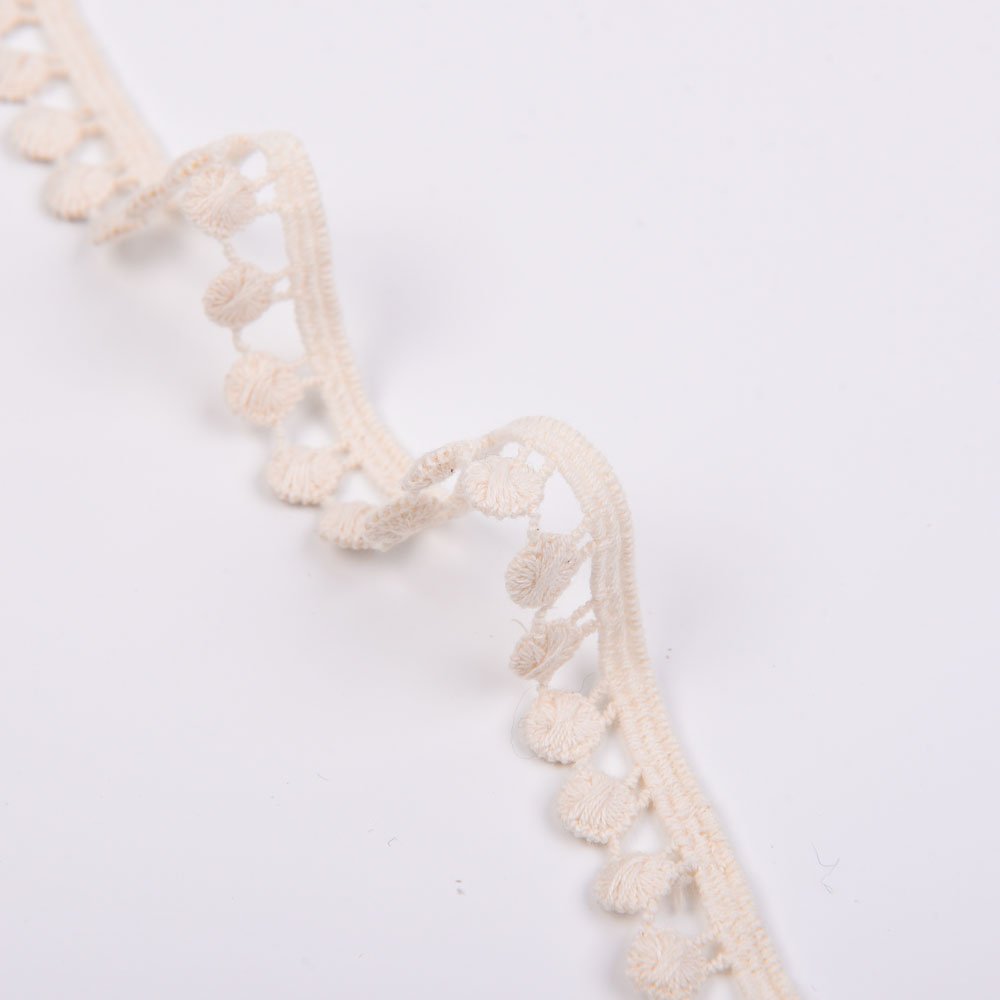 factory OEM water soluble 100% cotton lace border embroidery pom pom chemical lace trim for clothing
