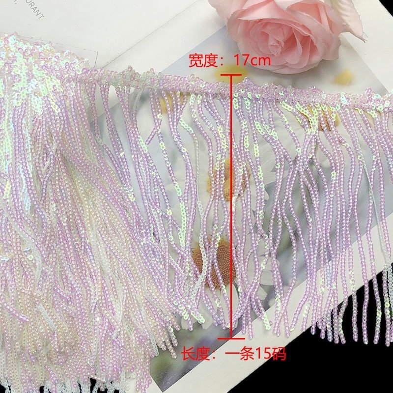 Newest 17cm Sequins Tassel Fringe Embroidery Lace Ladin Dance Dresses Trims For Sexy skirt's hemline Evening Party