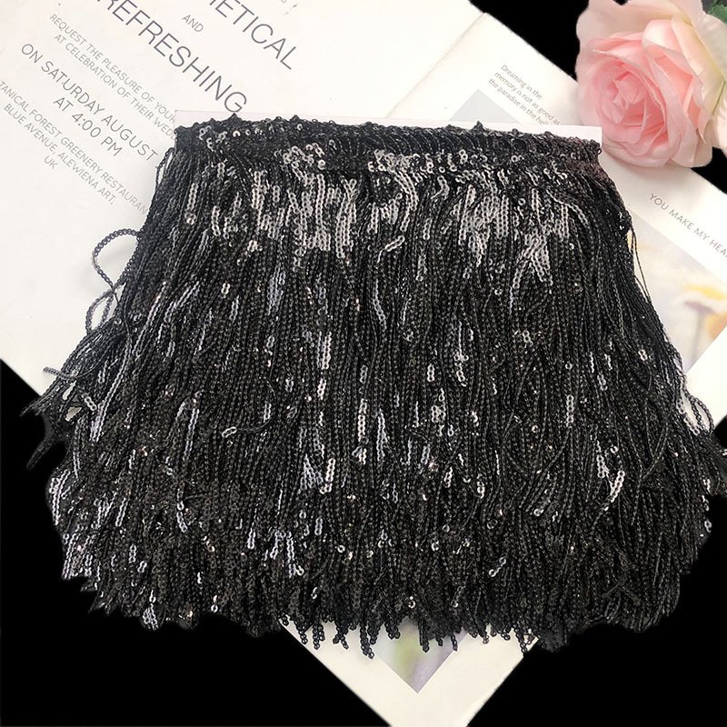 Newest 17cm Sequins Tassel Fringe Embroidery Lace Ladin Dance Dresses Trims For Sexy skirt's hemline Evening Party