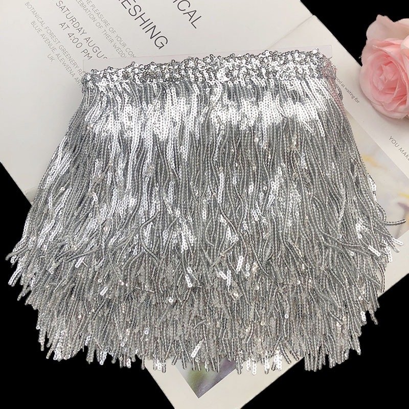 Newest 17cm Sequins Tassel Fringe Embroidery Lace Ladin Dance Dresses Trims For Sexy skirt's hemline Evening Party