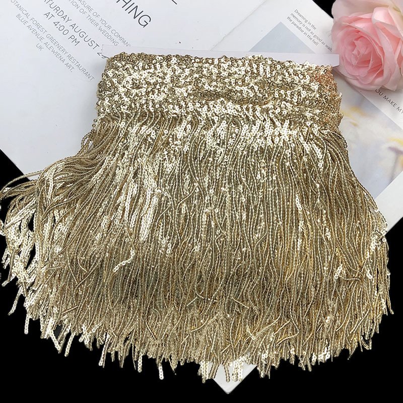 Newest 17cm Sequins Tassel Fringe Embroidery Lace Ladin Dance Dresses Trims For Sexy skirt's hemline Evening Party