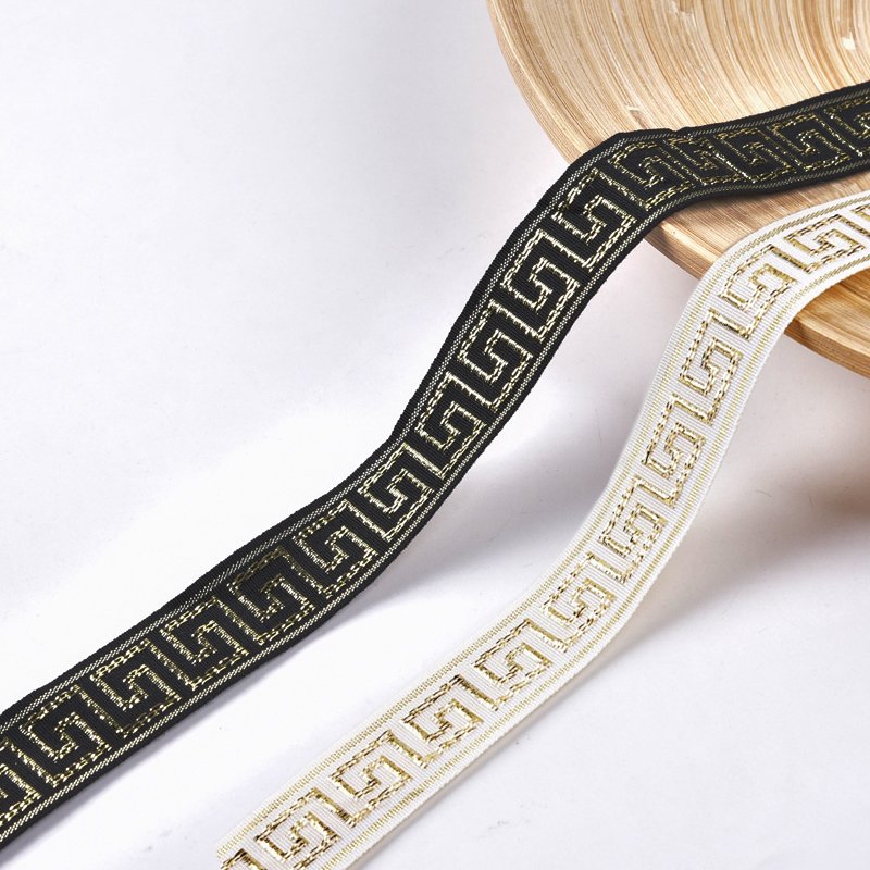 Black Metallic Woven Greek Key ribbon geometric webbing trim