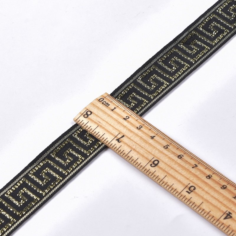 Black Metallic Woven Greek Key ribbon geometric webbing trim