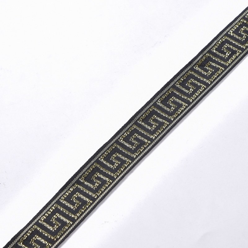 Black Metallic Woven Greek Key ribbon geometric webbing trim