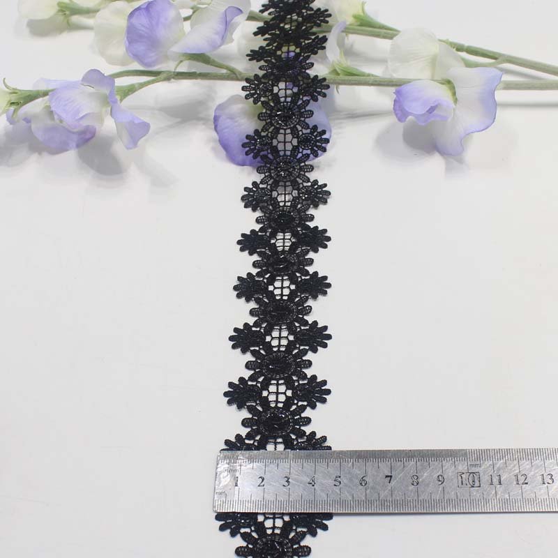 Wholesale 3cm black border lace trimming guipure lace trim embroidery lace trim for women