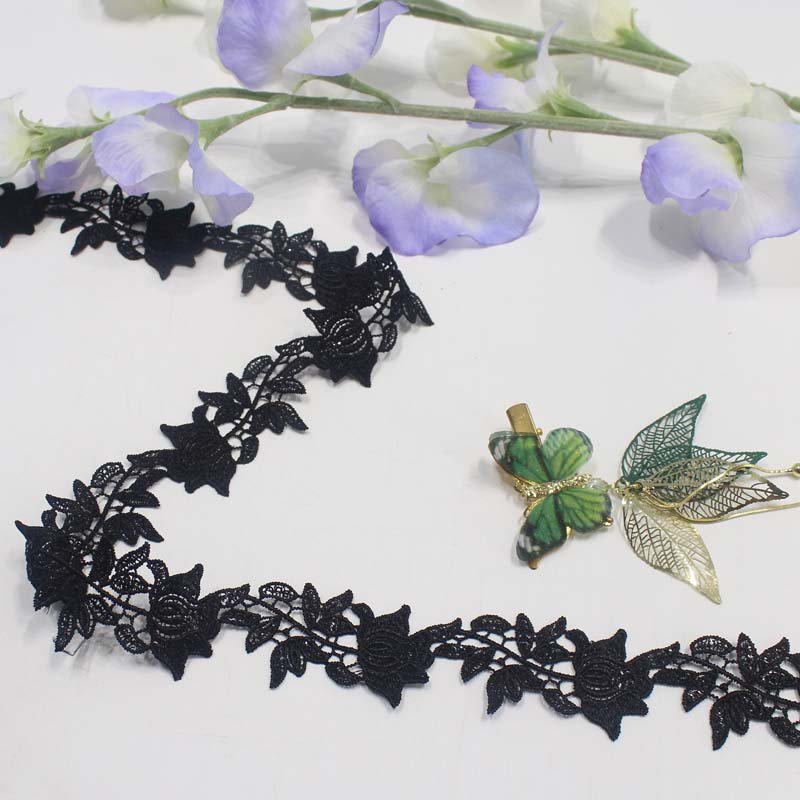 Wholesale 3cm black border lace trimming guipure lace trim embroidery lace trim for women