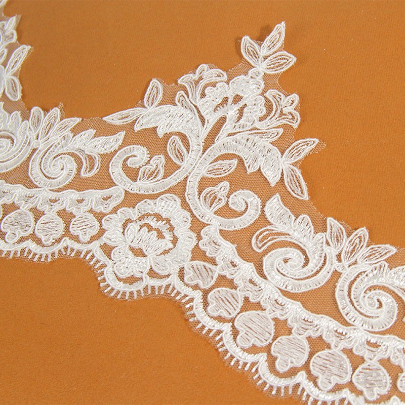 14.5 Centimeter Wide Garment Accessories, Polyester-made Sequined Cord Lace Trim for Wedding Brides