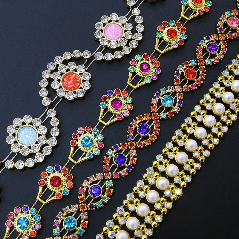 LQ NEW Flatback Chain Ribbon Colorful Rhinestone Ribbon Diamond Bling Trimming Trim For Wedding Decorations Birthdays Garment