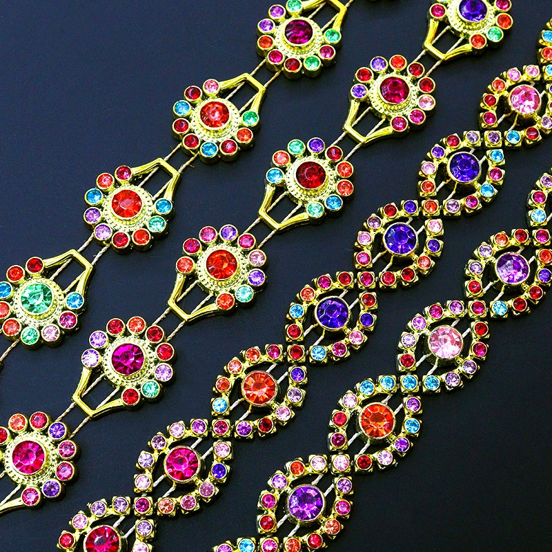 LQ NEW Flatback Chain Ribbon Colorful Rhinestone Ribbon Diamond Bling Trimming Trim For Wedding Decorations Birthdays Garment