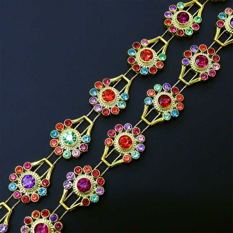 LQ NEW Flatback Chain Ribbon Colorful Rhinestone Ribbon Diamond Bling Trimming Trim For Wedding Decorations Birthdays Garment
