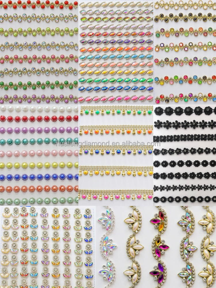 LQ NEW Flatback Chain Ribbon Colorful Rhinestone Ribbon Diamond Bling Trimming Trim For Wedding Decorations Birthdays Garment