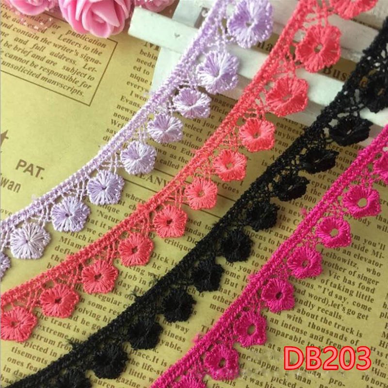 Fashion Design polyeater Flower Lace Decoration Multi color Embroidery Guipure Lace Ribbon for dress clothes bag curtain DB203
