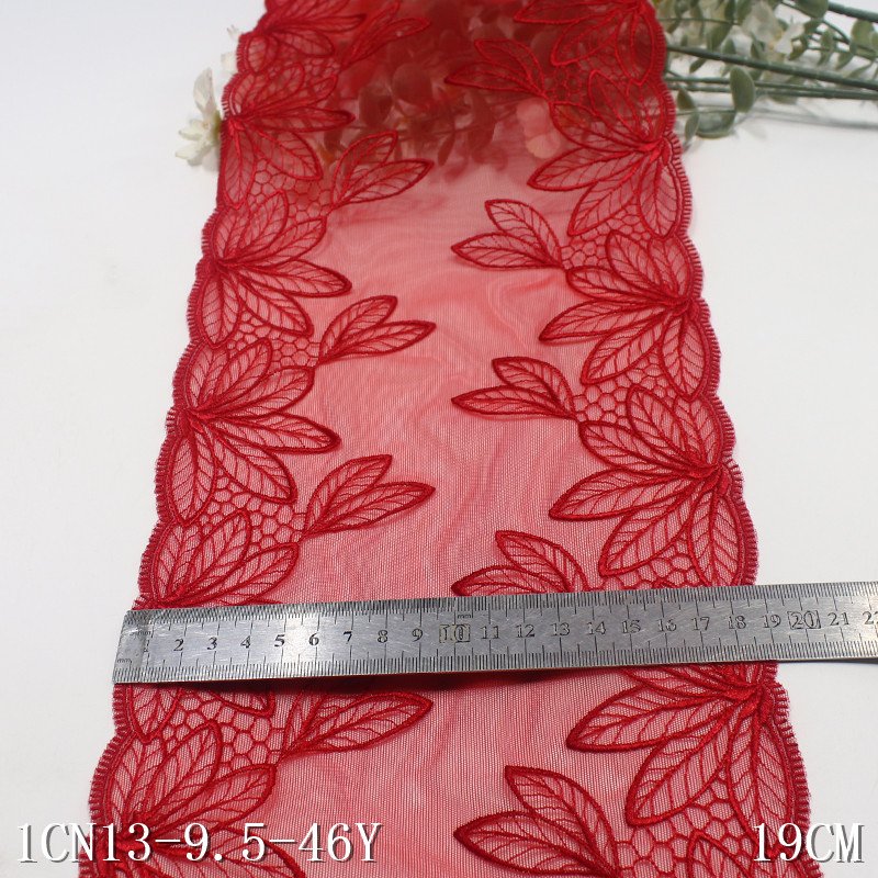 Tulle design lace trim for underwear soft women dress trim 19cm red tulle nylon embroidery floral lace trim