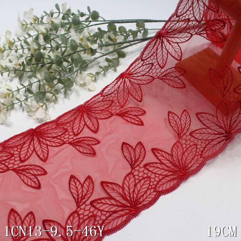 Tulle design lace trim for underwear soft women dress trim 19cm red tulle nylon embroidery floral lace trim