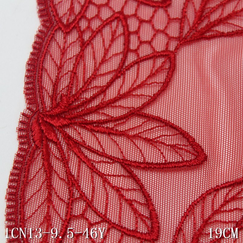 Tulle design lace trim for underwear soft women dress trim 19cm red tulle nylon embroidery floral lace trim