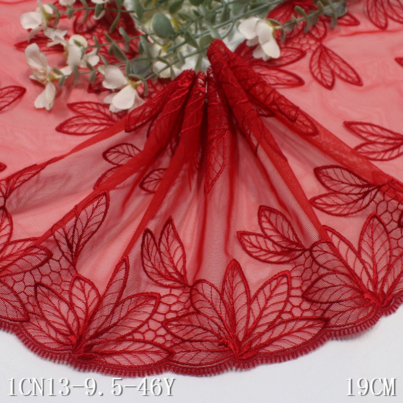 Tulle design lace trim for underwear soft women dress trim 19cm red tulle nylon embroidery floral lace trim