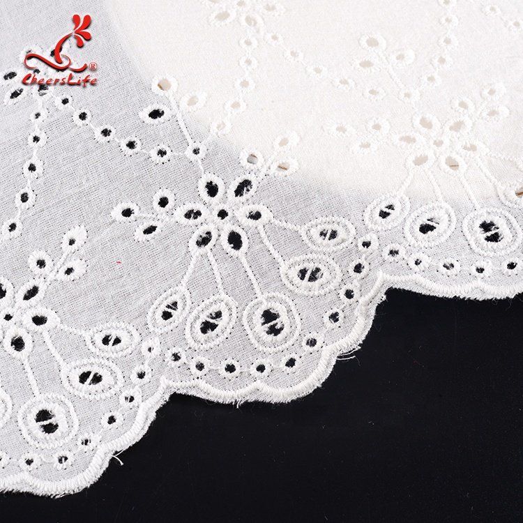 White Embroidery Broderie Anglaise 100% Cotton Material And Printed Pattern Eyelet Lace Trim