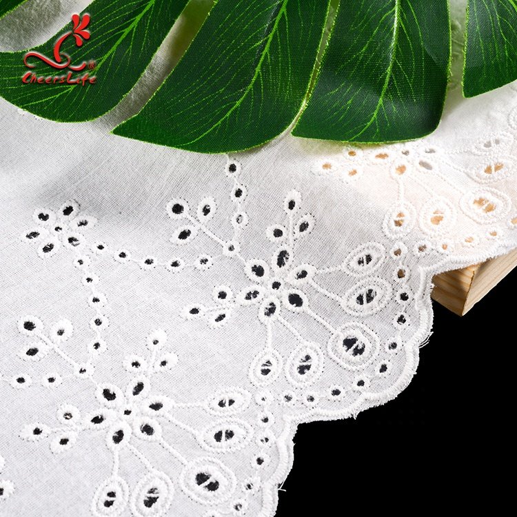 White Embroidery Broderie Anglaise 100% Cotton Material And Printed Pattern Eyelet Lace Trim