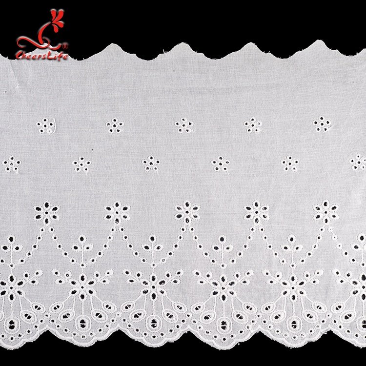 White Embroidery Broderie Anglaise 100% Cotton Material And Printed Pattern Eyelet Lace Trim